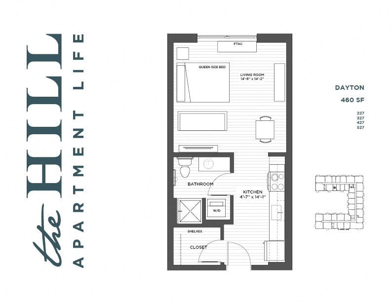Floor plan for studio, 1 bath, 460 sqft